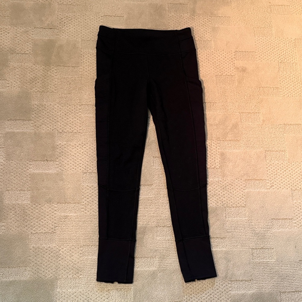 Ivivva kids Black High-Waisted Leggings with quilted pockets and zippered ankles
